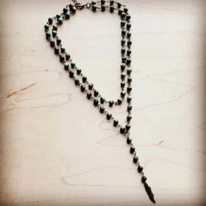 Double Lariat African Turquoise Necklace & Feather - Picture 1 of 2