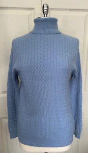 Kirkland 100% Cashmere Blue Cable Knit Turtleneck Long Sleeve Sweater Size M - Picture 1 of 8