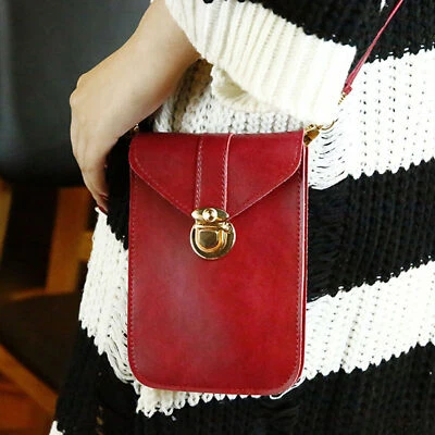 Mini Mobile Phone Bag With Back Side Clear  Window PU Leather Bag - Image 1 of 4