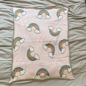 By Anthropologie Rainbow Cloud Pink Baby Girl Blanket 32” X 40” - Picture 1 of 12