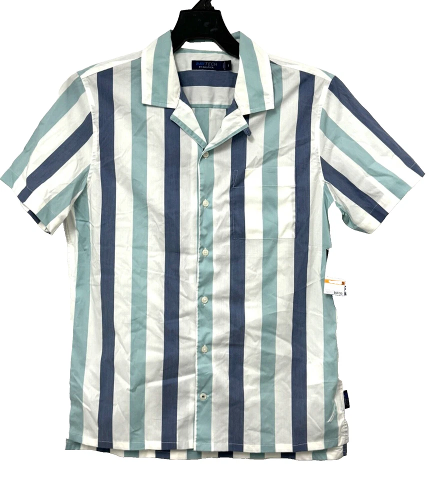 Nautica Men's Navatech Classic Fit Striped Short- Sleeve Shirt sail white S