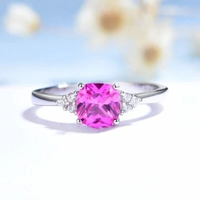 Damen Ring Silber 925 Rosa Saphir Damenring Silberring Geschenk für Freundin Neu - Bild 1 von 3