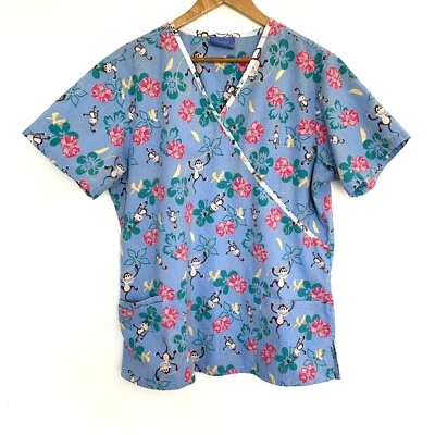 Camisa Médica Carol’s Para Mujer Grande Azul Mono Floral Manga Corta Bolsillos Top Foto 1 de 4