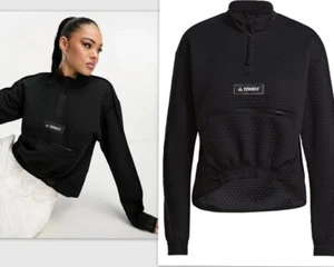 Neu mit Etikett Adidas Terrex Hike 1/2-Reißverschluss Fleece Sweatshirt Oberteil GI7180 XS schwarz - Bild 1 von 13