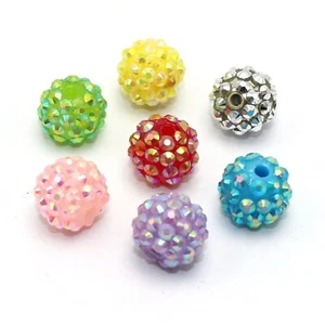 100 Pcs Mixed Colour Acrylic Rhinestone Pave DISCO Ball Beads 14mm Wholesales - Picture 1 of 6