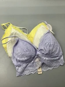 Dorina Leah Lightly Padded longline lace triangle bralette 3 pack UK 10 small - Picture 1 of 6