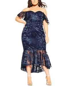 NEW City Chic [ 18W M ] Formal Lace Off Shoulder Flutter Dress in Blue #S692 - Picture 1 of 13
