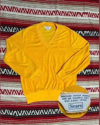 Винтажный свитшот 60-х Sears Terry Cloth Surf California рокабилли желтый размер L - Изображение 1 из 4