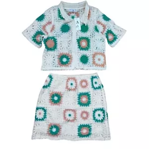 Crochet Set Top and Skirt Granny Square Knit Bohemian Outfit Size Small/Medium - Picture 1 of 4