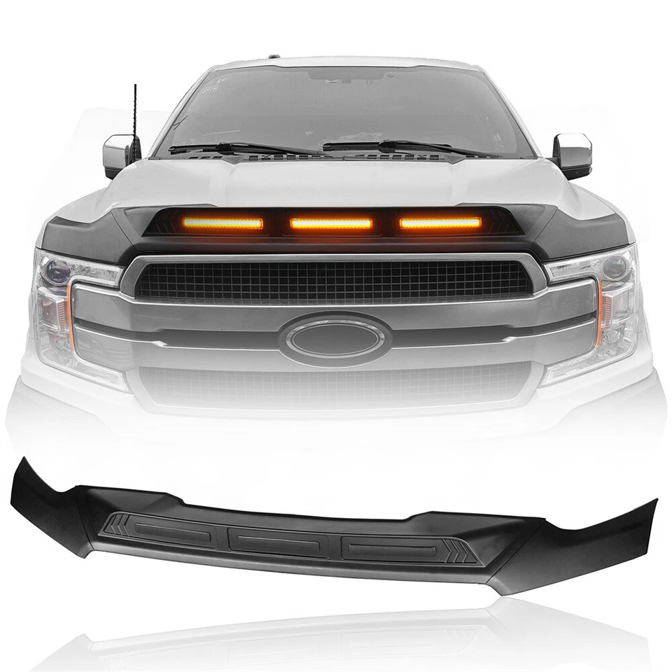 Hood Protector Stone Guard w/Lights For Ford F150 2015 2016 2017 2018 2019 2020 - Image 1 of 4