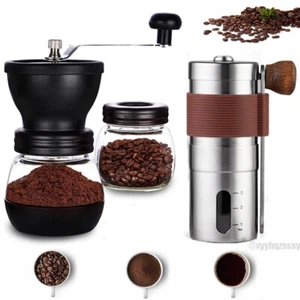 Kaffeemühle Edelstahl / Glas mit Keramikmahlwerk Handkaffeemühle Kaffee Mühle - Bild 1 von 16