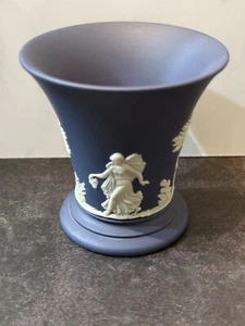 Wedgwood Portland Blue Jasperware Dancing Hours Floral Girls Miniature Vase Pot - Picture 1 of 6