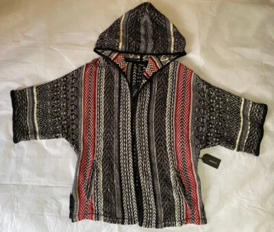 Forever 21 女式中号连帽开衫短袖黑色红色部落口袋 — 第 1/4 张图片