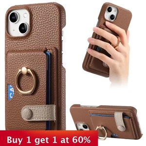 Ring Stand Leather Wallet Phone Case For iPhone 16 15 14 Pro Max Plus 13 11 12 - Picture 1 of 16