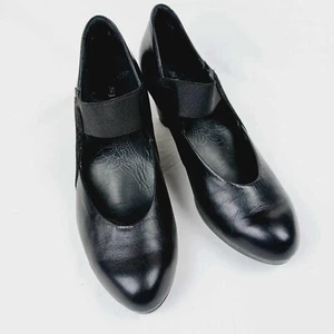 Black Kumfs Elastic Strap Pumps Women's Leather Mid Heel Shoes Size 39.5 As New - Picture 1 of 11
