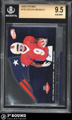 Deion Branch RC BGS 9.5: 2002 Atomic Rookie Card Gem Mint Plus #163 POP 3 - Image 1 of 3