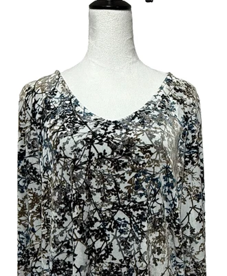 Top Jill Purejill Mujer Grande Azul Gris Floral Terciopelo Elastizado Suave Carrera Foto 1 de 4