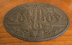 Vintage Cast Iron Metal Rustic Plaque "THE COWBOY" Western Wall Decor 11"W x 8”H - Picture 1 of 5