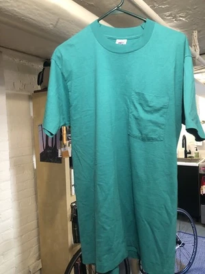 Mens Vintage Made In USA T Shirt With Pocket Aquamarine Green  - Image 1 of 4