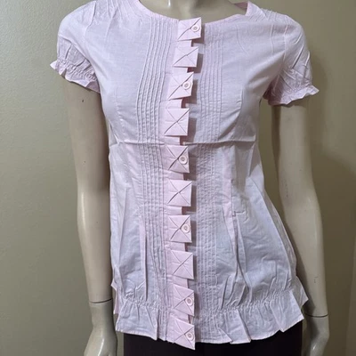 Blusa Top Mujer Rosa Algodón Informal Verano Abotonada Manga Corta Talla S Foto 1 de 4