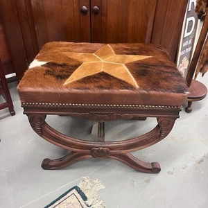 Late 19th Century Empire Style Leather And Cowhide Ottoman Stool - Picture 1 of 4