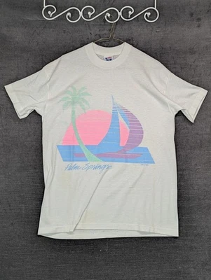 Camiseta Palm Springs Vintage Años 80 Puntada Única Nueva de Lote Antiguo Yate de Vela Palmeras L Foto 1 de 4