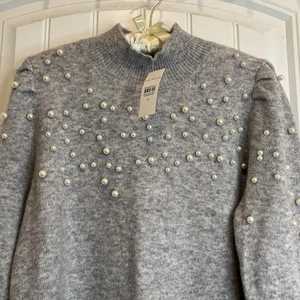 Suéter Ann Taylor Para Mujer XL NUEVO CON ETIQUETAS Gris Perla Acentos Simulado Cuello Alto Manga Larga - Imagen 1 de 8