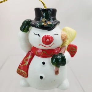 Vintage Snowman Bell Christmas Ornament Hand Painted with Gold Accents - Picture 1 of 10