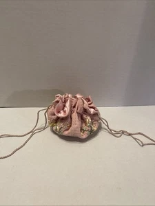 Rosa Seide Jacquard Cinch Handtasche mit Blumen süß, und oder Schmuck Geldbörse - Bild 1 von 8