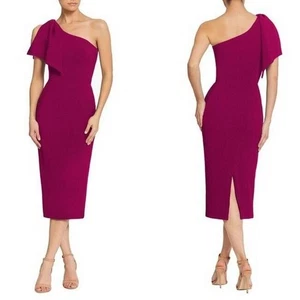 NEU Kleid The Population Gr. XS Tiffany One-Shoulder Midikleid dunkelmagenta - Bild 1 von 11