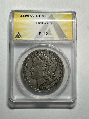 1890 CC MORGAN DOLLAR ANACS F12 BETTER DATE CC - Image 1 of 4
