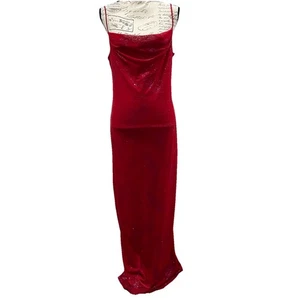Vintage Kleid Maxi Schlupfkleid Gr. L 90er Y2k launisch Gothic Vampy rot Abschlussball HOCO - Bild 1 von 12