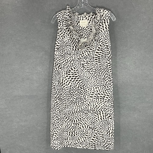 Abito donna Kate Spade taglia M 100% lino pennellata stampa a pois volant scollo a V midi