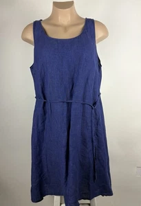 Vestido Camisa Eileen Fisher Lino Orgánico 2X Azul Ultramar Sin Mangas Corbata Cintura - Imagen 1 de 11
