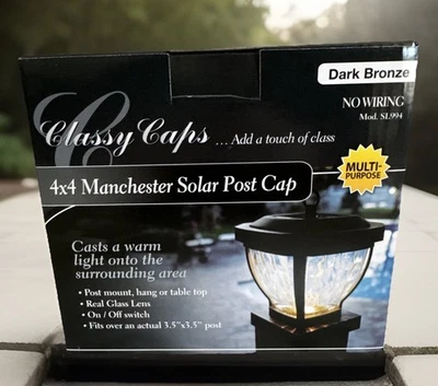 CLASSY CAPS MANCHESTER SOLAR POST CAP LIGHTS 4X4 DARK BRONZE SL994 LOT OF 4 - Image 1 of 4