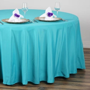 5 TURQUOISE 108" ROUND POLYESTER TABLECLOTHS Wedding Party Tabletop Supplies - Picture 1 of 5