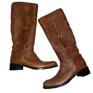 Prada Brown Leather Tall Boot Women 7.5 English Countryside Riding Pull On Donna - Picture 1 of 20
