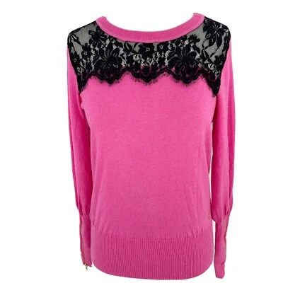 Juicy Couture Nicola розовый шерсти хлопок свитер черный кружевной Crewneck длинным рукавом S - Изображение 1 из 4