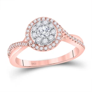 14kt Rose Gold Womens Round Diamond Fashion Cluster Halo Ring 1/2 Cttw - Picture 1 of 1