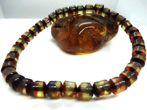 Cylinder Beads Genuine Natural Green Baltic Amber Bracelet - Picture 1 of 5