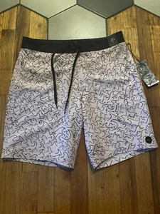 NEW RVCA Mens Mid-Length 19" Boardshorts Size 32 Abstract Wave Print Black Pink - Picture 1 of 5