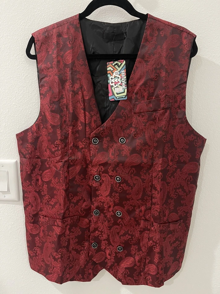 Men's size XXL Formal Dress or Halloween Costume Vest-Black and Red Paisley NWT - Image 1 of 4