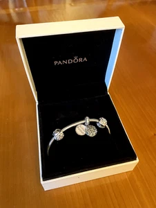 Authentic Pandora Bracelet with Pink "Sweet Mother" Charm, and Two Rose Spacers - Picture 1 of 7
