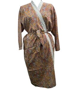 Hand Block Boho Hippie Dress Robe Gown 100%Cotton Floral Print Kimono Women Wear