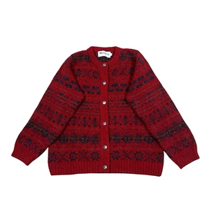 Harley of Scotland Women's XS Red Merino Wool Button-Front Cardigan Sweater - Picture 1 of 9