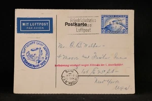 Germania: 1929 08/05 Zeppelin Graf Flight Cartolina per New York - Foto 1 di 2