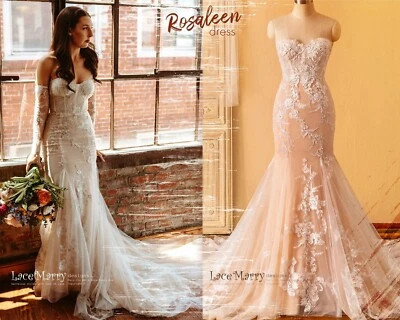 Lujoso Vestido de Novia de Encaje Rubor con Cuentas Vestido de Novia 2-28W Hecho a Medida Corsé Foto 1 de 4