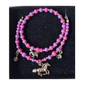 Childs Pony Charm Bracelet and Necklace Set Pink and Purple Beads - Picture 1 of 5