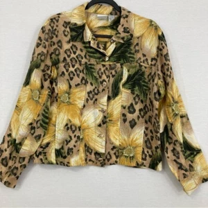 Chico's Floral Animal Print 100% Linen Boxy Cut Light Jacket Large/2 - Picture 1 of 8