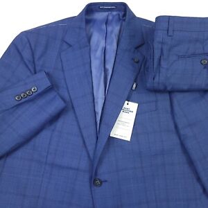 $895 Hart Schaffner Marx Blue Plaid Wool Suit New York Fit Mens Size 44R X 38